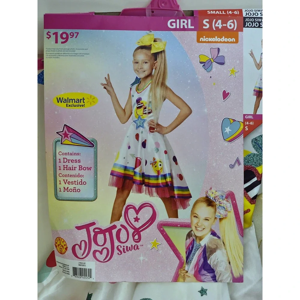 JoJo Siwa Costume Girls S 4–6 Dress & Bow Halloween Pretend Play Nickelodeon NEW